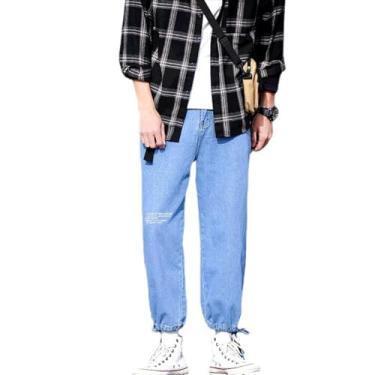 Imagem de Calças jeans calças jeans verão stretch calças masculinas de perna larga calças de pai calças largas calças cropped leggings de ajuste solto, Azul claro, M