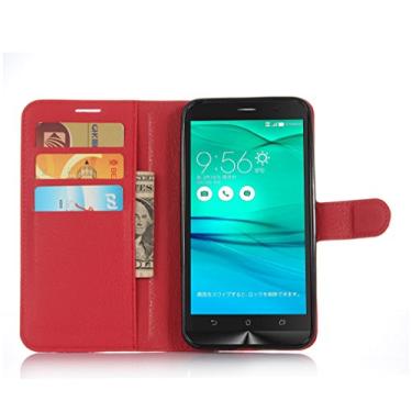 Imagem de Capa ASUS Zenfone Go/ZB551KL, capa carteira flip de couro PU premium com compartimento para cartão, suporte e fecho magnético [capa interior à prova de choque de TPU] Compatível com ASUS Zenfone Go/