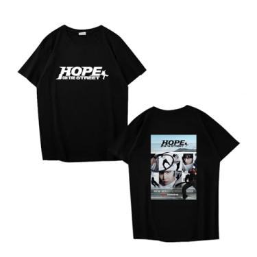 Imagem de J-Hope Camiseta estampada K-pop Support Camiseta algodão gola redonda manga curta, Preto, G