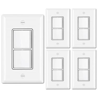 Imagem de [Pacote com 5] Interruptor de luz basculante BESTTEN duplo liga/desliga, interruptor de combinação de polo único, 15A 120V, balancim de controle duplo, listado na UL, branco