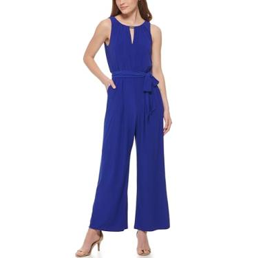 Imagem de Vince Camuto Macacão feminino de chiffon estampado Twofer e Ity com calça frontal, Cobalto, 42