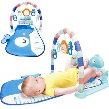 Imagem de Tapete de Atividades Bebê Piano Musical Mobile Baby Style com Teclado Removível Luzes e Sons Estímulo Sensorial Barra de Brinquedos Teclado (Baleia Azul)