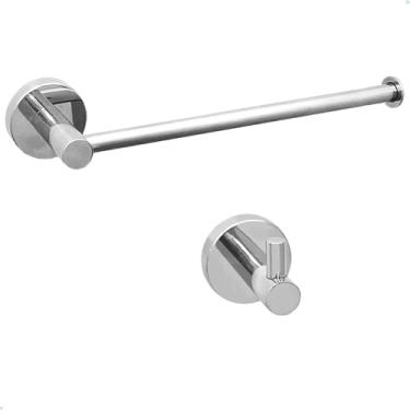 Imagem de Dona D cor, Kit Toalheiro Inox Cromado Porta Toalha De Rosto Mãos Reto E Cabide Gancho Simples Aço Inox 304 Brilhoso Suporte Parede Banheiro Acessório Lavabo Luxo