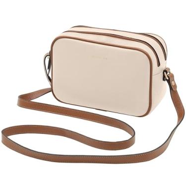 Imagem de Mariart Cajuína Bolsa Feminina Transversal de Couro Bovino Legítimo (Off White/Camel)