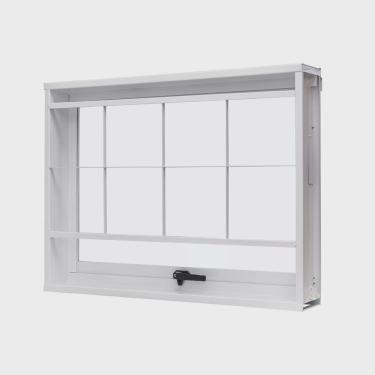 Imagem de Janela de Aço Maxim-Ar 60x60cm com Grade Quadriculada e Vidro Liso Unicsol Ramassol