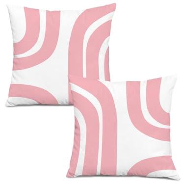 Imagem de JWVK Conjunto de 2 capas de almofada boho brancas e rosa 45,7 x 45,7 cm, abstrato, moderno, minimalista, decoração de quarto de casa