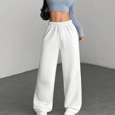 Imagem de Calça Feminina Wide Leg Lisa Moletom Moletinho Barra Reta Confortavel 