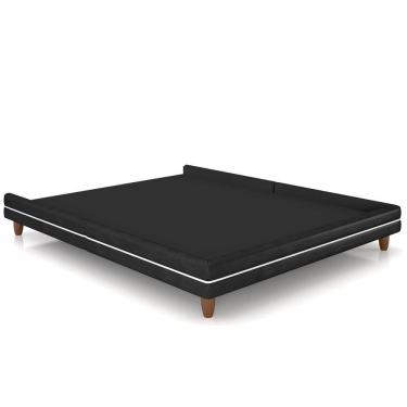 Imagem de Cama Casal Base Pés Madeira 140cm Suném P05 Couríssimo Preto - Lyam Decor