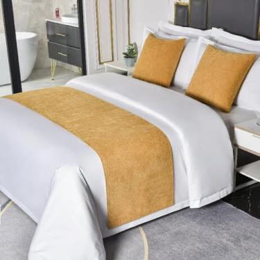 Imagem de Cachecol de cama macio e sedoso para pés da cama, protetor de cama de hotel, toalha de cama de chenille, decoração moderna para quarto, quarto de casamento, amarelo, 1 fronha 19,7 x 19,78 cm