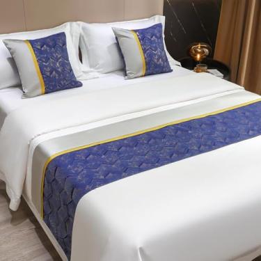 Imagem de Caminha de caminho para pé da cama hotel lenço macio confortável quarto colcha protetor moda padrão onda decoração capa de cama luxo toalha de cama azul ||50 x 180 cm (cama de 1,2 m)