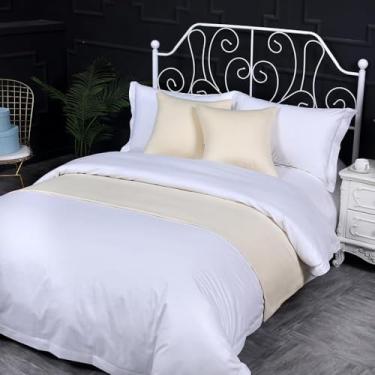 Imagem de Cachecol de corredor de cama de hotel simples cor sólida decoração respirável moderno protetor de cama de quarto sem desbotamento toalha de cama para cama de solteiro queen king size - branco||2
