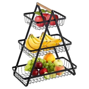 Imagem de Cesta de frutas, prateleiras de frutas-Prateleiras de frutas retangulares destacáveis ​​de 3 camadas com de | Decoração de bancada de cozinha para cozinha, sala de estar, casa, dormitór