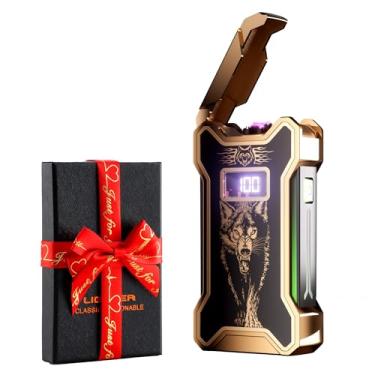 Imagem de Dachance Cool Gifts Isqueiro elétrico para homens pai ele contador digital Bettary Display à prova de vento sem chamas plasma USB recarregável arco presentes de aniversário para homens, namorado