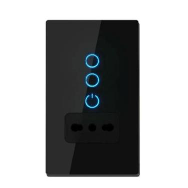 Imagem de GaoLeAve WiFi Tuya Italy Interruptor de Luz Tomada de Parede Sensor de Toque Inteligente Painel de Vidro Chile Tomada Controle Remoto por Voz - Preto Soquete 2 Gang