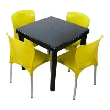 Imagem de Conjunto 1 Mesa Quadrada E 4 Cadeiras Com Pés De Alumínio - JSN