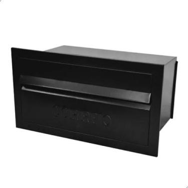 Imagem de Caixa de Correio Preta de Embutir Muro e Parede Aluminio Moderna 31x20