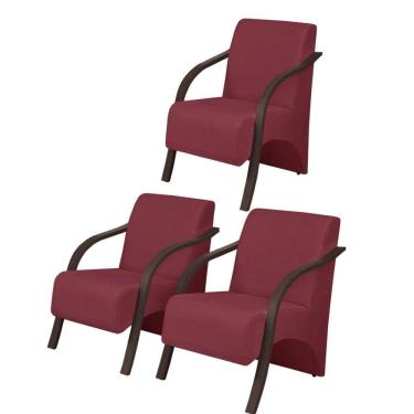 Imagem de Kit3 Poltronas Decorativas Vênus 1 Lugar Braço Pé Madeira D Salla Suede