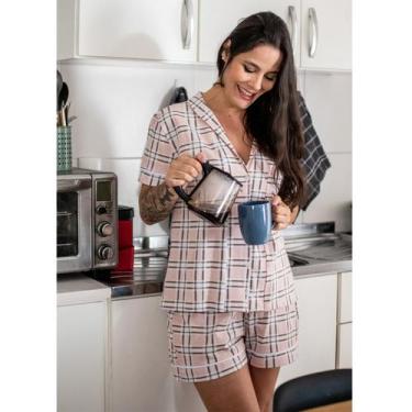 Imagem de Pijama Americano Manga Curta Algodão  Xadrez Rosa - Piante Pijamas, XL