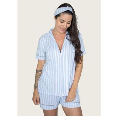 Imagem de Pijama Americano Manga Curta Algodão  Azul listrado - Piante Pijamas, 