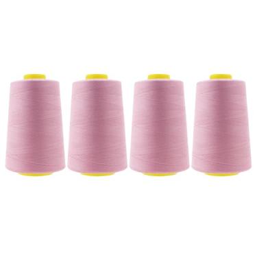 Imagem de Mandala Crafts Pacote com 4 carretéis de cones Serger Threads – 40/2 fios de poliéster rosa empoeirado de 24000 jardas para máquina Sergers e máquina de costura overlock acolchoado