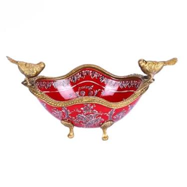 Imagem de Prato de frutas de cerâmica retrô, tigela de armazenamento floral pintada à mão criativa, fruteira decorativa para bancadas de cozinha, mesa de jantar