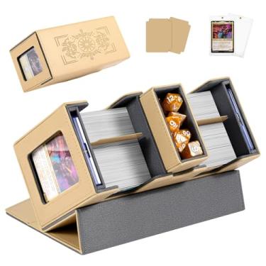 Imagem de Zioffiel MTG Deck Box com 2 expositores Commander, caixa de baralho TCG 3 em 1 para mais de 200 cartas de manga dupla, estojo de armazenamento de cartões com 2 divisórias e 2 toploaders para reunião