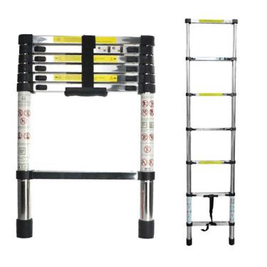 Imagem de Escada Telescópica 7 Degraus Max 2m Extensiva Em Aço Inox - Seariver