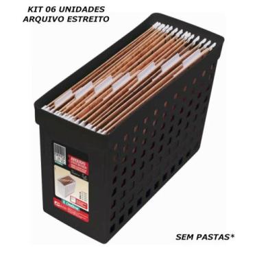 Imagem de Kit caixa arquivo movel p/pasta susp preto estreito 6un - ORDENE