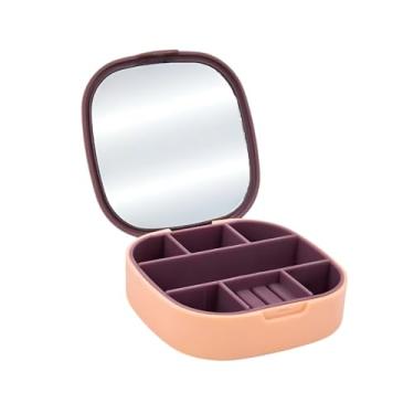 Imagem de Espelho de Bolsa com Estojo Porta Joias Compacto Organizador de Anéis, Brincos, Colares e Batom – Case Portátil de Viagem, Espelho Facial (Rosa)