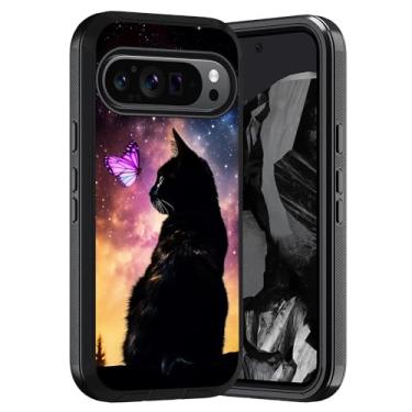 Imagem de ERWYTYIOI Capa protetora para Google Pixel 9 Pro XL, 3 camadas de grau militar, antiarranhões, à prova de choque, elegante para Google Pixel 9 Pro XL (2024), gato e borboleta