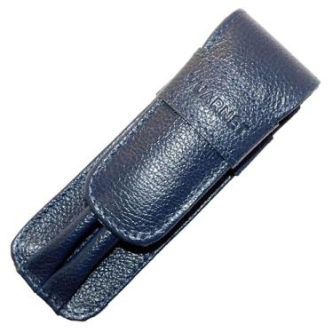 Imagem de Estojo p/Caneta Vuarnet-p/2 Peças Azul Escuro Couro Legítimo