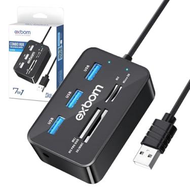 Imagem de Hub USB 7 em 1 Exbom, 3 Portas USB 2.0, Leitor de Cartões MS/SD/MMC/M2, Compatível com Windows/Mac/Linux