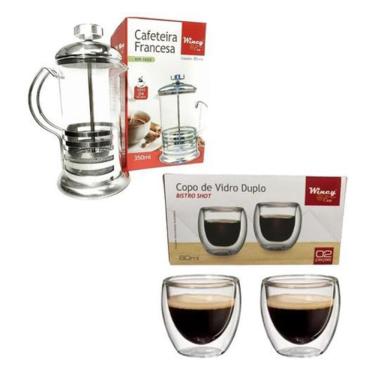 Imagem de Cafeteira Francesa + 2 Copos Vidro Duplo Shot 350ml