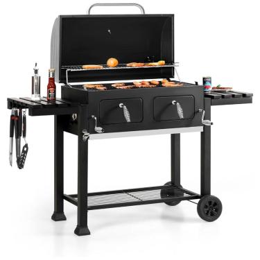 Imagem de Churrasqueira a Carvão Grande com Mesas Laterais Dobráveis e Bandeja de Carvão Ajustável, SOPHIA WILLIAM, Preto