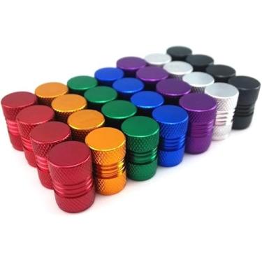 Imagem de 28 peças em forma de cubo de roda de alumínio colorido, capas de pó de pneu de bicicleta tampas de válvula Schrader estilo americano