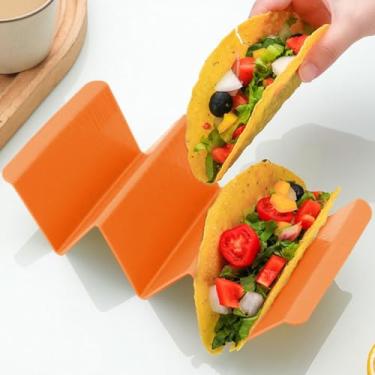 Imagem de 1 suporte de taco, suporte de taco para 3 tacos, seguro para lava-louças e micro-ondas, laranja