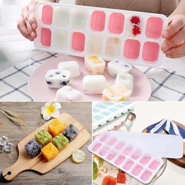 Imagem de Bandeja de gelo de silicone de 14 cubos com tampa, molde de cubo de gelo macio de fácil liberação, bandeja reutilizável para congelar bebidas, coquetéis e muito mais, rosa