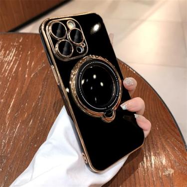 Imagem de Capa de carregamento sem fio para iPhone 11 12 13 14 15 Pro Max X Xs Max XR 7 8 Plus Capa com suporte de anel magnético, preta, para iPhone 7plus