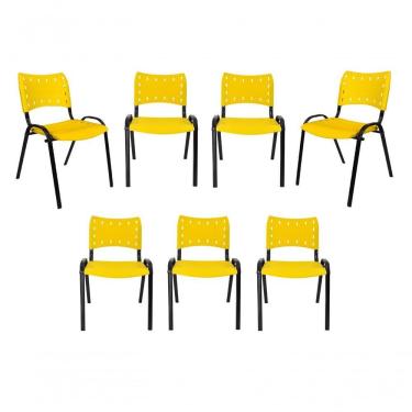 Imagem de Kit 7 Cadeiras Iso Para Escola Escritório Comércio Amarela Base Preta