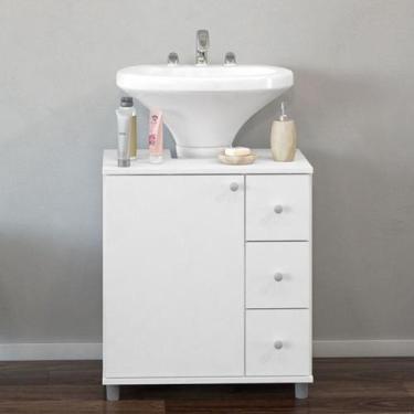 Imagem de Gabinete para Banheiro 1 Porta 3 Gavetas 3386 Politorno, Branco