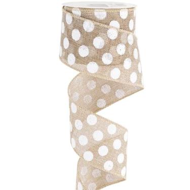 Imagem de Fita decorativa MEEDEE Burlap Polka Dot 6,5 cm 9,1 m com fio
