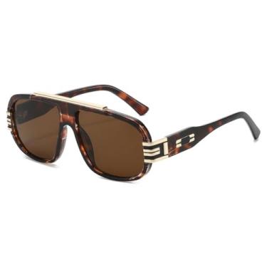 Imagem de Óculos de sol vintage feminino, armação grande, punk, protetor solar, masculino, praia, viagem, casual, UV400 (chá de leopardo)