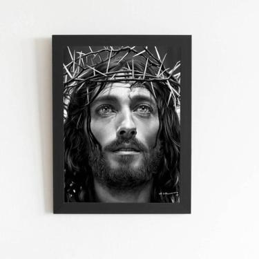 Imagem de Quadro Jesus Cristo Coroa Espinhos Moldura Preta 60X40Cm - Plimshop