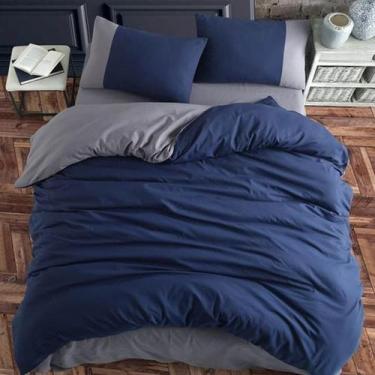 Imagem de Jogo De Cama Solteiro Marinho Com Cinza 7 Pç Com Edredom - Casa Da Fam