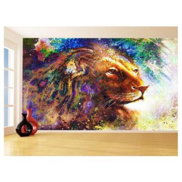 Imagem de Papel De Parede 3D Animais Leão Rosto Estrelas 3,5M Anm442 - Você Deco