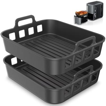 Imagem de Forros de silicone para fritadeira a ar Ninja SL401 Double Stack 2 cestas, forros de silicone perfurados retangulares reutilizáveis para fritadeira a ar dupla, acessórios Ninja DoubleStack XL Air