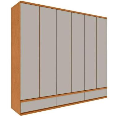 Imagem de Guarda Roupa Esparta Casal 6 Portas 9 Gavetas Tcil Cor Cinamomo Off Wh