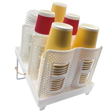 Imagem de CIT ZCFYU Suporte organizador de xícara de café, suporte ajustável de armazenamento de copos e tampa, dispensador de copo de papel descartável com 6 compartimentos, serve para 227 a 623 g, suporte de