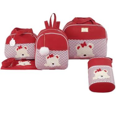Imagem de Bolsa maternidade urso 5 peças chevron vermelho - LET BABY BOLSAS DE M