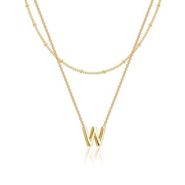 Imagem de Poxtex Colar gargantilha com inicial em camadas para mulheres, pingente de ouro 14 K, colar em camadas, 26 maiúsculas A-Z para mulheres e meninas joias presentes, Banhado a ouro, Sem Pedra Preciosa